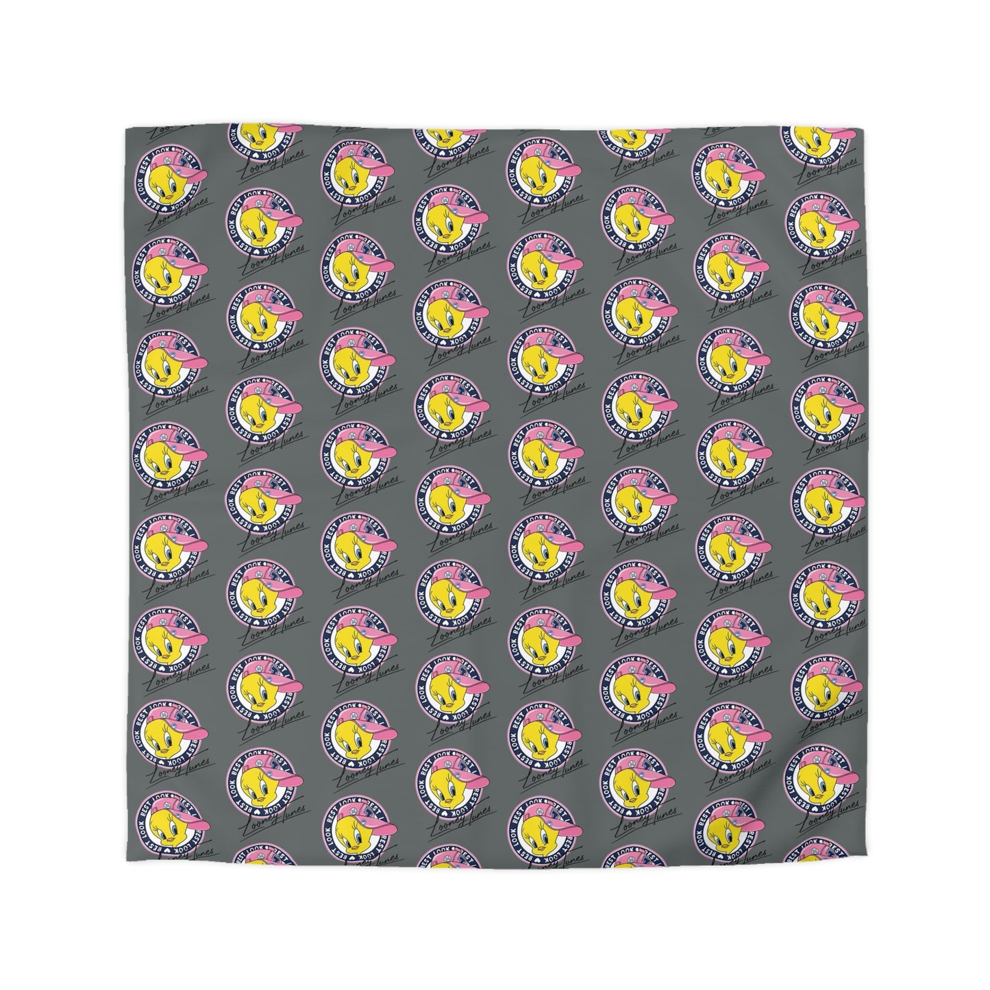Tweety Bird Looney Toons Pattern on Charcoal Microfiber Duvet Cover