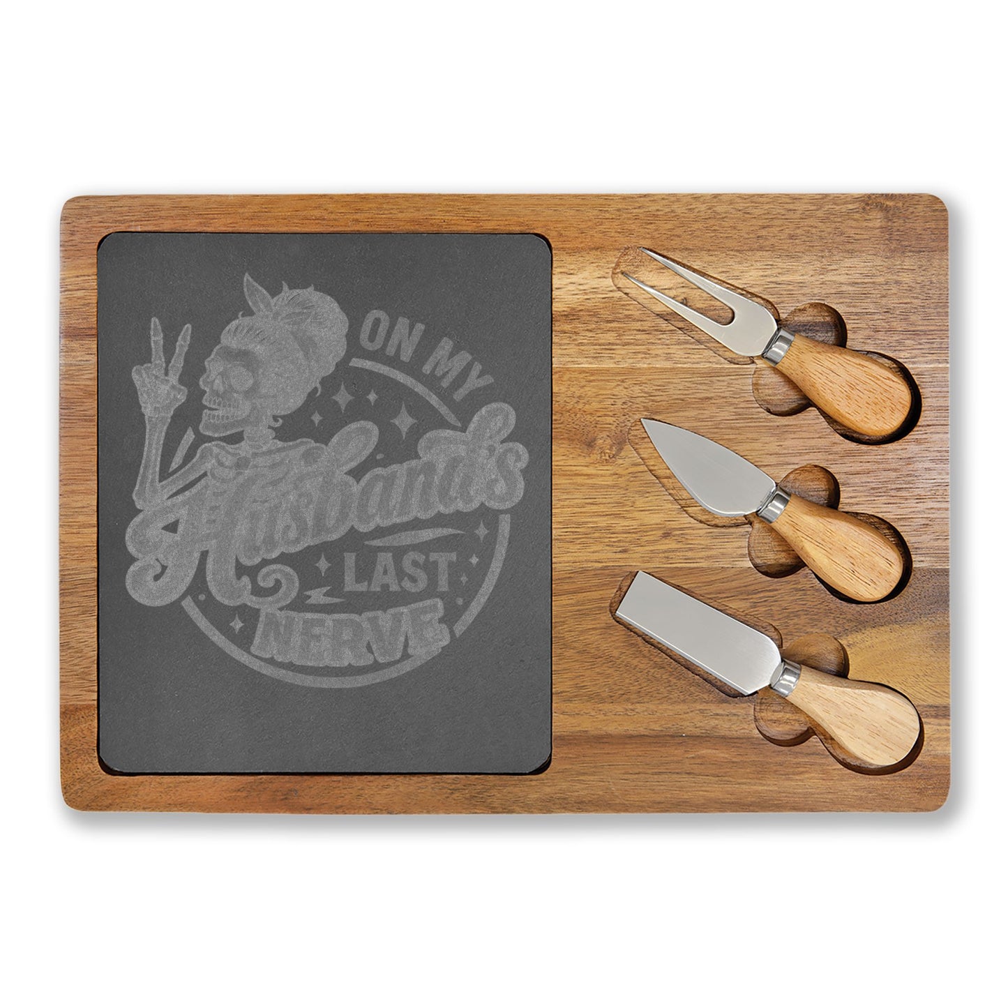 “On My Husband's Last Nerve” Engraved Charcuterie Board