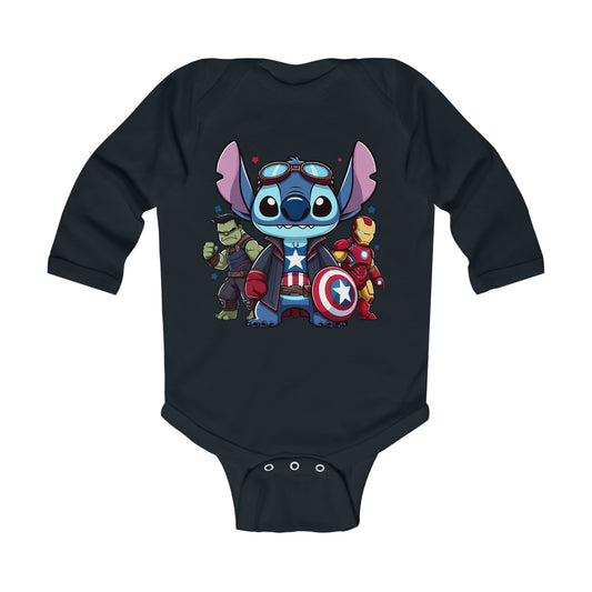 Capitan America Stitch with Friends Long Sleeve Bodysuit