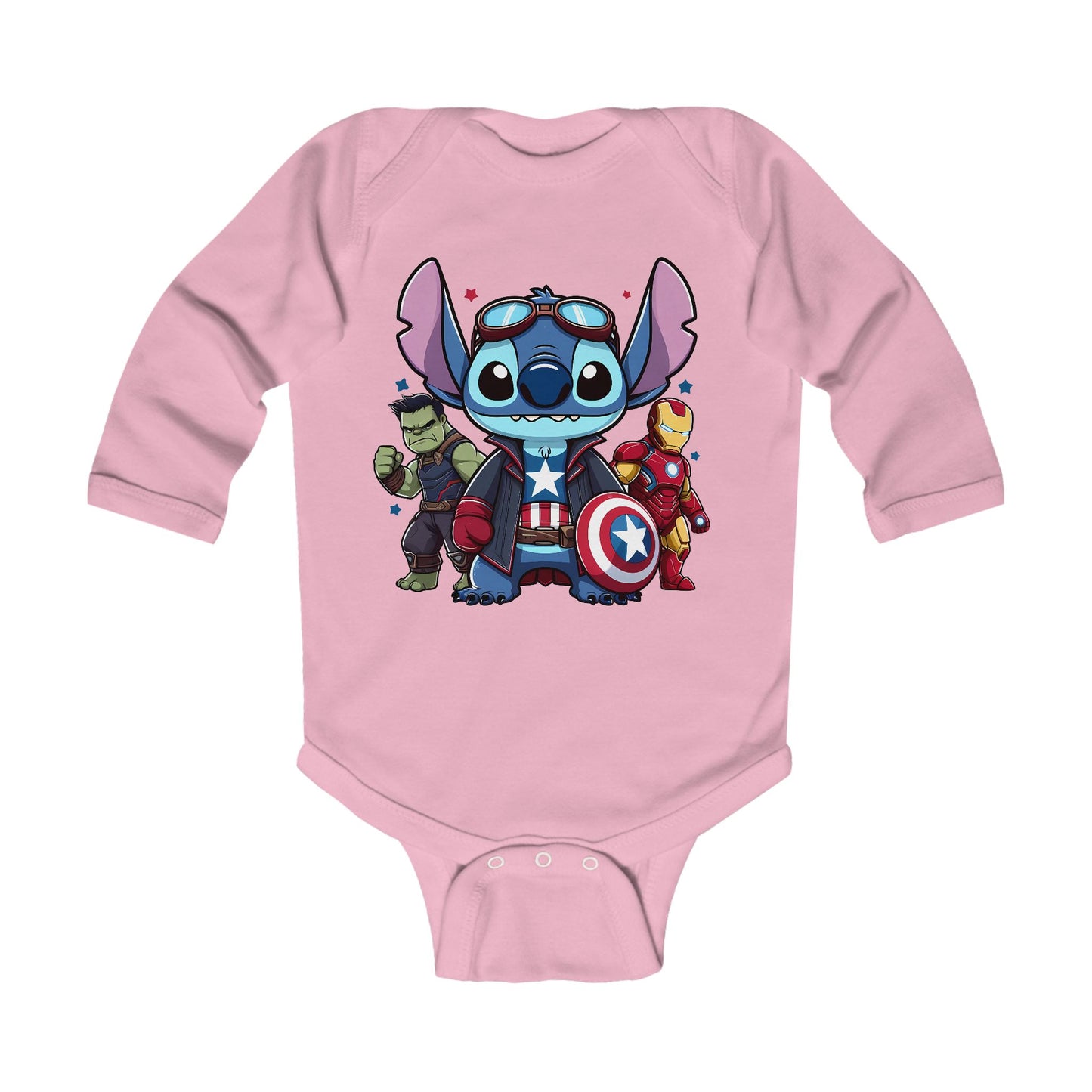 Capitan America Stitch with Friends Long Sleeve Bodysuit