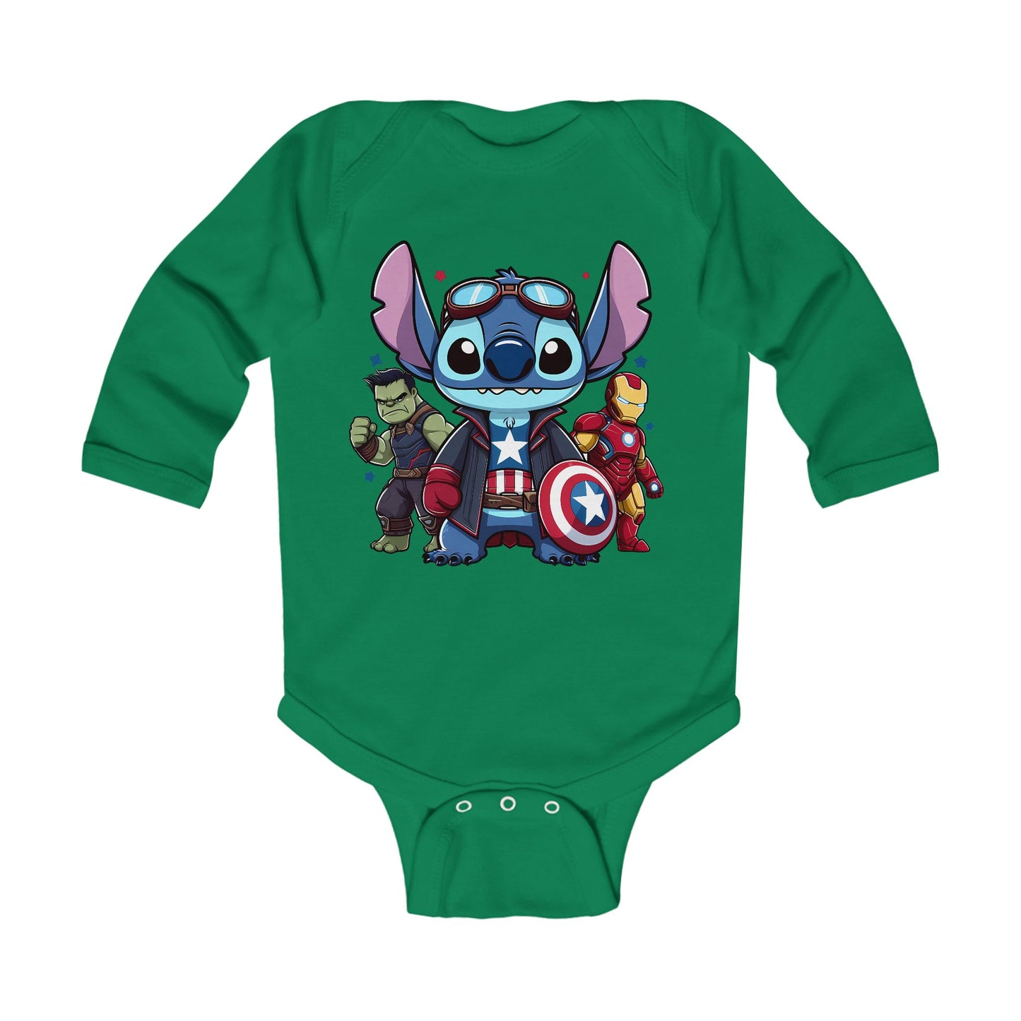 Capitan America Stitch with Friends Long Sleeve Bodysuit