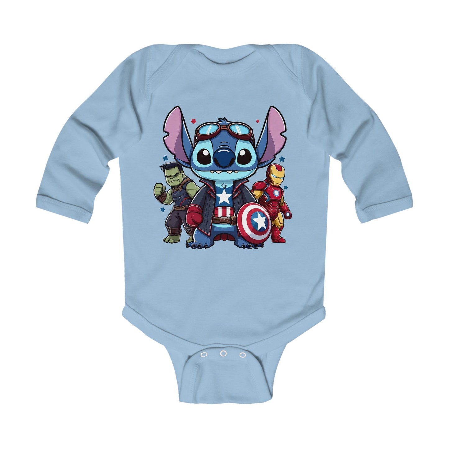 Capitan America Stitch with Friends Long Sleeve Bodysuit