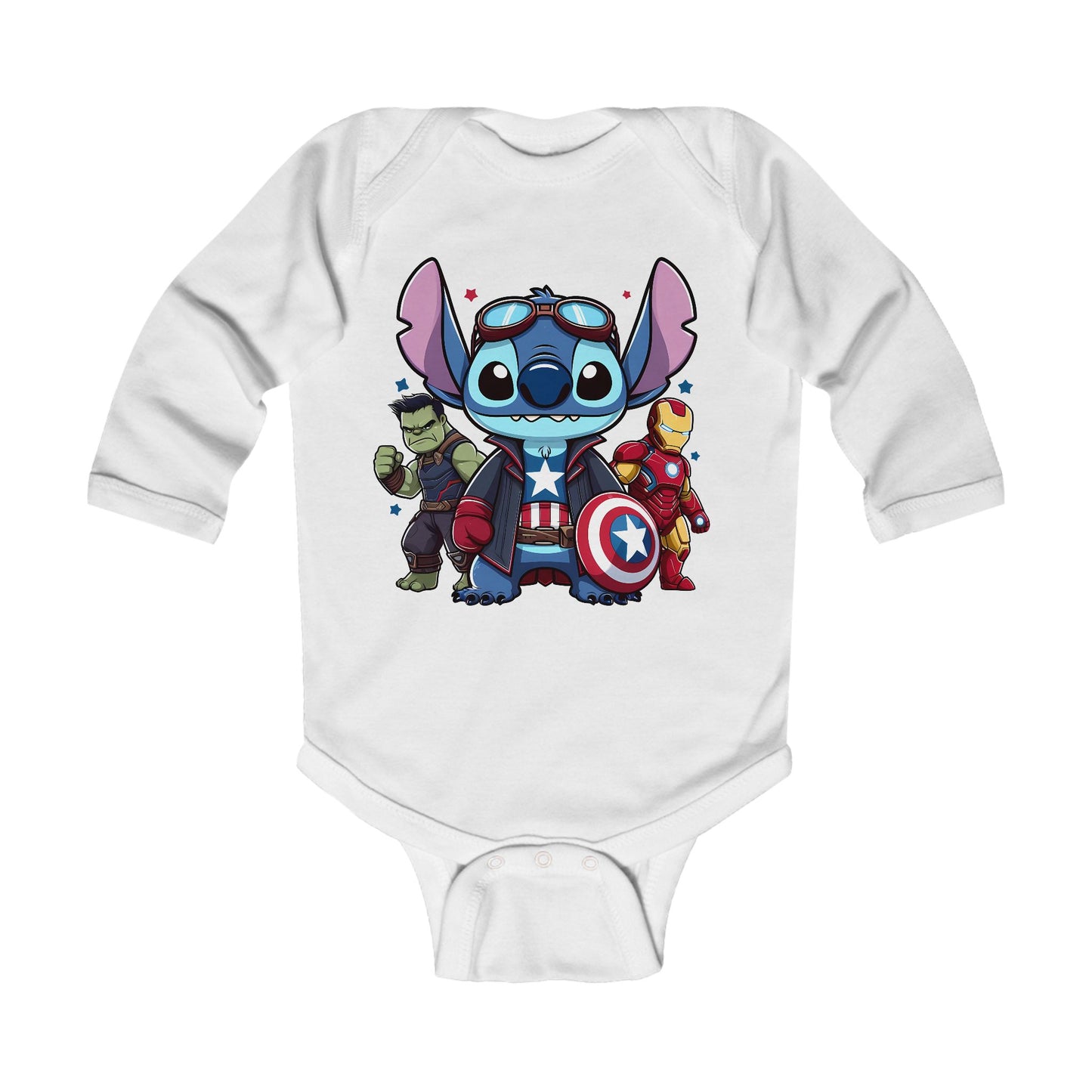 Capitan America Stitch with Friends Long Sleeve Bodysuit